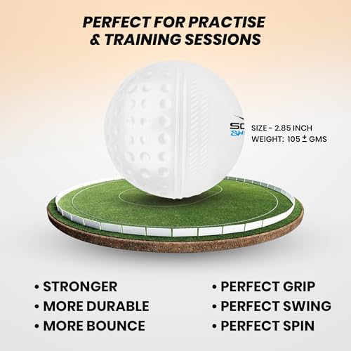 Image of SCUD Swingo Wind Ball for Cricket, Specially Designed for Swing, Dual-Surface Half-Dimple & Half-Smooth Design, PVC | 72.39mm Diameter,105g (Pack of 3pc Balls, White)