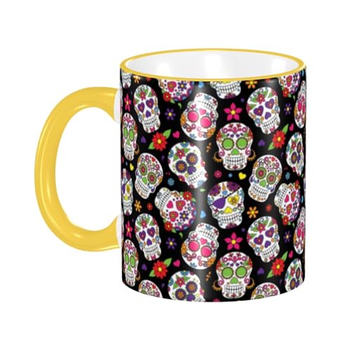 お祝いの墓地メキシコの儀式 マグカップ コーヒーカップ Yellow 陶器 朝食カップ ティーカップ 耐熱マグ 保温 耐冷 おしゃれ 大きい ミルクコップ 330ml 雑貨 家庭用 プリント贈り物