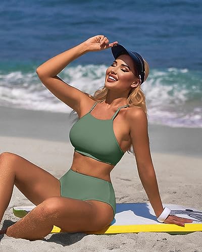 Image of CharmLeaks Women's Bikini Sets High Neck Two Piece Swimsuits Sport Bathing Suits