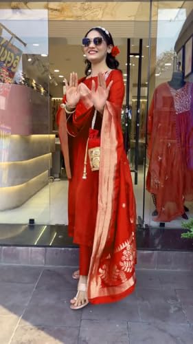 Image of Yashika Women's Silk Blend Jacquard Kurta and Pant with Dupatta Set and Khatali Work Suitable For Every Indian Occasion