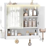 Ampio Spazio di Archiviazione: Oltre allo spazio di archiviazione dietro le ante e alla base aperta, questo specchio bagno contenitore include un cestino in rete metallica, un supporto per asciugacapelli e 4 ganci per mantenere il bagno in ordine