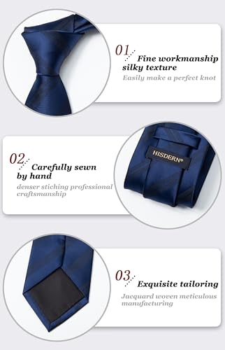Image of HISDERN Mens Tie Striped Ties and Handkerchief Set Business Formal Woven Pocket Square Wedding College Stripe Necktie