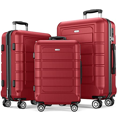 SHOWKOO Luggage Sets Expandable PC+ABS Durable Suitcase Double Wheels TSA Lock Bright Red
