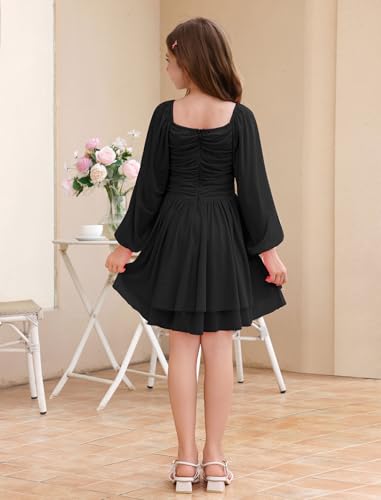 IBAKOM Teen Girl Puff Long Sleeve Square Neck Prom Dress Junior Homecoming Wedding Outfits Tween Fancy Pageant Birthday Dress2