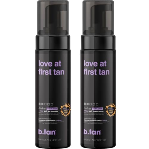 Image of b.tan Violet Self Tanner Mousse Bundle | Love At First Tan - Best, 1 Hour Express Sunless Tanning Foam, Cancels Orange Tones, Dark Bronzing Glow, No Fake Tan Smell, Face & Body, 6.7 Fl Oz, Pack of 2