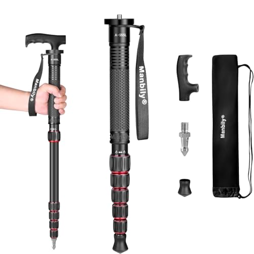 Manbily Camera Monopod Aluminum Portable Compact Lightweight Travel Monopod with Carrying Bag Walking Stick Handle,for DSLR Canon Nikon Sony Video Camcorder,6 Sections up to 61-in (A-555L)