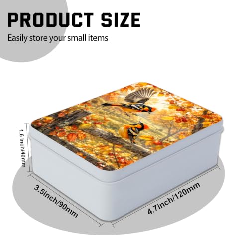 Image of Decorative Metal Tin Box with Lid,Autumn Birds Golden Organizer
