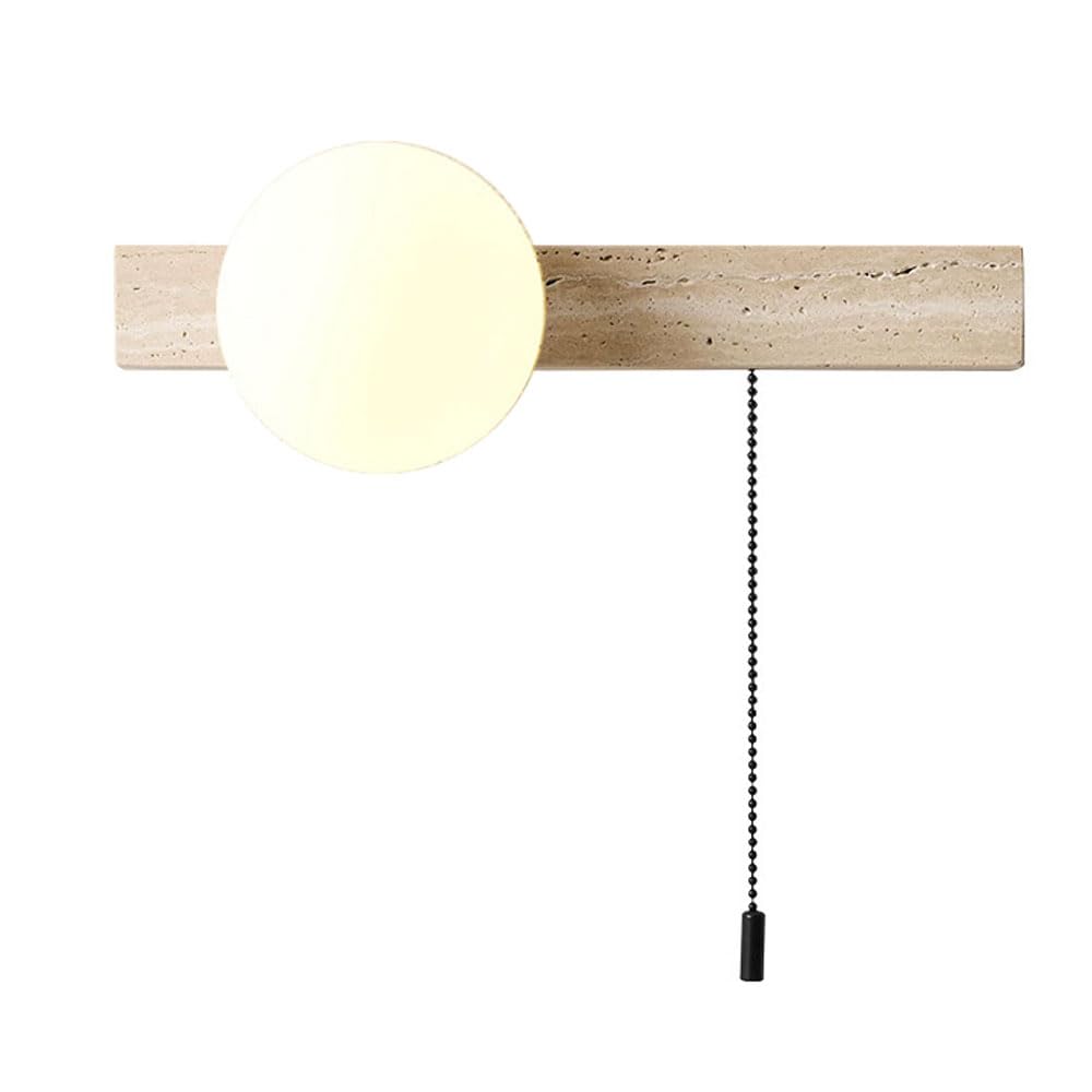 HUAYUSEDF G9 Base Single-Head Wall Light, Modern Industrial Style Yellow Travertine Glass Sconce, Personalized Round Lamp Shade, Dining Room Bedside Entrance Decorative Lighting Fixtures