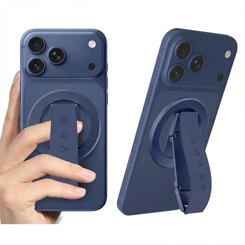 BRAVE MagGrip 3-in-1 Magnetic Phone Grip & Kickstand | 360 Rotatable Finger Strap | N55 MagSafe Compatible Ring Holder | Universal Mount for iPhone 17 Pro Max Samsung & Android - Deep Blue (BG-01BL)