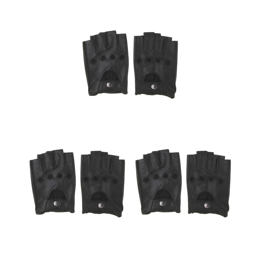 Guantes de ciclismo retro de piel sintética para hombre, sin dedos, 2XL, botón negro
