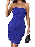 Vestidos Sexys para Mujer Cortos Summer Strapless Off Shouler Sleeveless Bodycon Ruffle Tube Top Sexy Homecoming Birthday Going Out Petite Cocktail Dinner Short Dresses XL Royal Blue