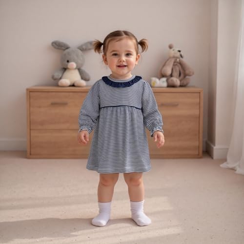 Toddler Girl Long Sleeve Dress Striped Print Ruffle A-Line Tunic Dresses for Party Casual Fall Winter Clothes2