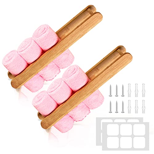 2 Pieces Wooden Towel Holder Kit No Drilling Bamboo Towel Holder Bamboo Guest Towel Holder Self Adhesive Sticky White Expansion Tube For Bathroom Kitchen Living Room #TOP30