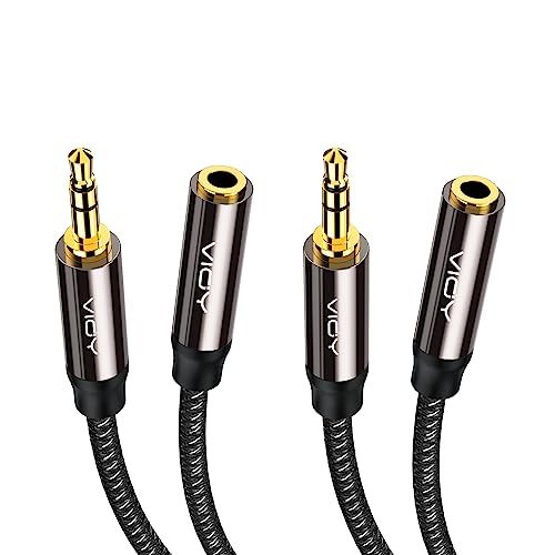 Image of VIOY 2Pack Headphone Extension Cable 10FT, 3.5mm Male to Female Aux Cord | Long extension braided cord, Hi-Fi lossless audio,Aluminum shell; extends 3.5mm TRS jack for headphone, speaker, car stereo