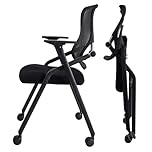BROBRIYO PRO, Stackable & Foldable Conference Room Chairs with 2X Thick Cushion, Lumbar Support, Armrest - Mesh Bouncing Back for Office Meeting, Conference, Training Room Chair 1 Pack