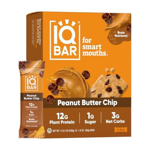 IQBAR Brain and Body Keto Protein Bars - Peanut Butter Chip Keto Bars - 12-Count Energy Bars - Low Carb Protein Bars - High Fiber Vegan Bars and Low Sugar Meal Replacement Bars - Vegan Snacks