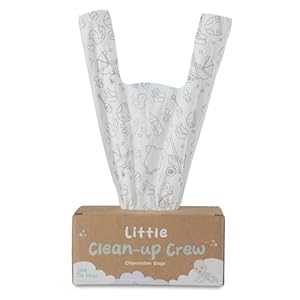 Little Clean Up Crew Disposable Diaper Bags – 200 Count, 7″ x 15” Biodegradable Baby Poop Bags | US BPI, ASTM D6400, EN 13432 Certified | Leak-Proof, Lavender-Scented, Easy-Tie Handles & Durable