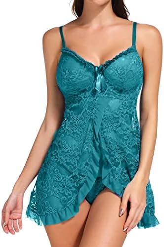ADOME Women Babydoll Lingerie With Underwire Lace Chemise Sleepwear Bridal Lingerie Dress