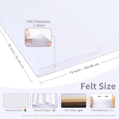 MITINU White Felt Fabric Sheet 72" X 36", 1.4mm Thick Large Soft Durable Flexible Craft Felt by The Yard, Nonwoven Fabric for DIY Sewing, Arts and Crafts, Decoration Projects - 1