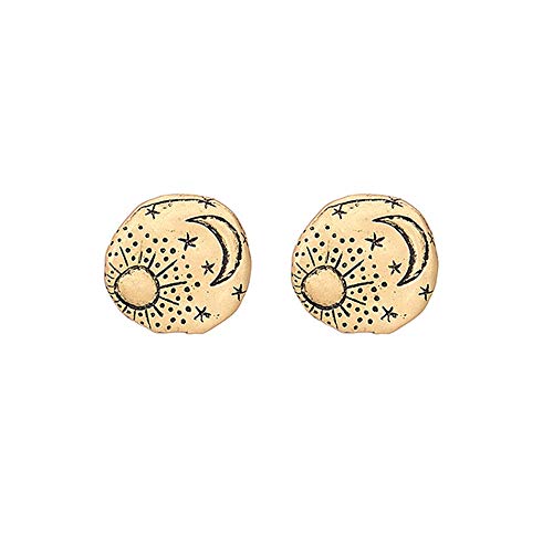 Vintage Gold Silver Tiny Sun and Moon Planet Circle Stud Earring Mini Earrings
