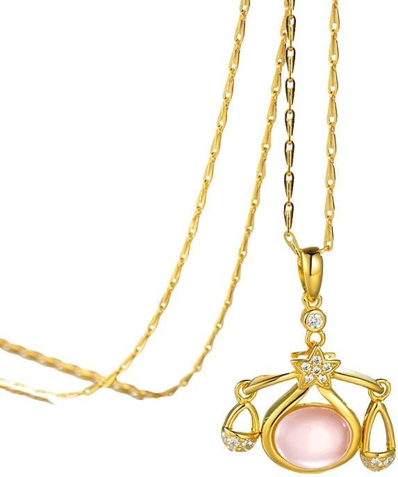 Halskette Anhänger für Sterling Silber Gold Zwölf Sternbilder eingelegter Zirkon Rosenquarz Schmuck Geburtstagsgeschenke Frauen Mädchen Schmuck