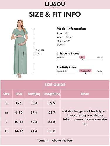 Liu & Qu Maternity Dress Short Sleeve Ruched Waist Casual Wrap Maxi Split Pregnancy Dress For Photoshoot Baby Shower Sage Green #TOP5