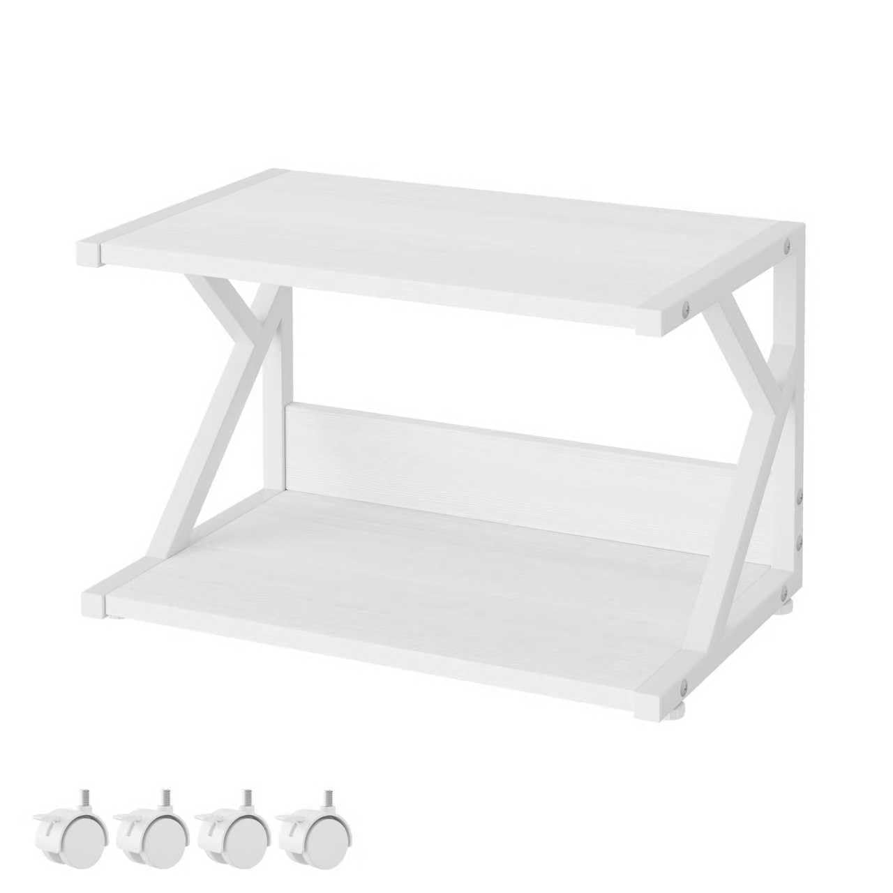 Garden 4 you 2 Tier Desktop Printer Stand,Under Desk Printer Trolley, Multi-Purpose Printer Cart Organizer,Wooden Storage Shelf with 4 Wheels for Folders,Books,for Fax Machine,Home Office (White)