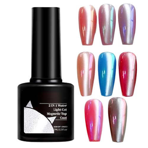 Esmalte de Uñas en Gel Magnético | Top Coat 7 ml,Capa con Brillo de Larga Duración 2 en 1 para Manicura en Casa, Pintura de Uñas, Bodas y Uso Diario