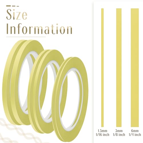 Image of Nezyo 6 Pcs Vinyl Pinstripe Tape Auto,Yellow,1 /16,1 /8, 1 /4 Inch