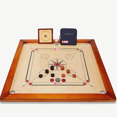 Premium Carrom Set - Kikar India hartholz - Naturel Holz - Lackiert - Komplett mit Striker - Spielsteinen - mit kleinen Tasche - Super Nett und Gut