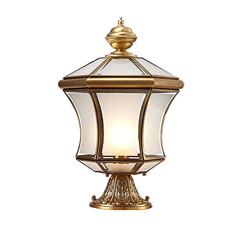 Elegant Stigma Light for Garden European Retro Pillar Light Waterproof Villa Wall Light Copper Outdoor Patio Door Pillar Headlight (Color : Gold, Size : 40×40×45cm)