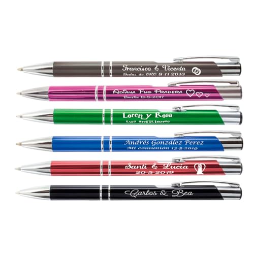 regalo grabado - 15 Bolígrafos Personalizados Metálicos | Grabado de Texto 2 Líneas o Logo | Regalo para Invitados Boda, Comunión, Bautizo, Cumpleaños y Eventos |Bolígrafos Empresas | Unidades (15)