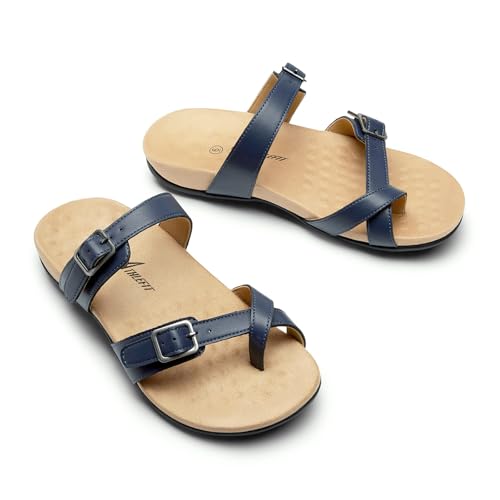 Image of Athlefit Women's Orthopedic Sandal with Arch Support | Adjustable Slip On Open Toe Flat Thong Flip Flops,Plantar Fasciitis Comfy Cushioned Footbed,Dressy Casual Walking Summer