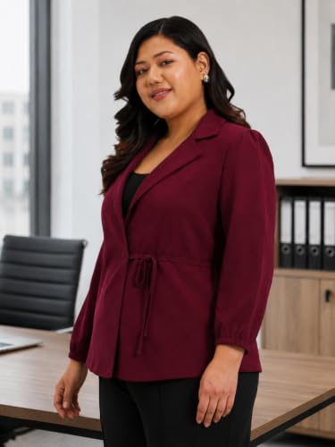 Image of wild U Women Western Plus Size Top | Stylish | Full Sleeve | Formal Wear | Wrap Top | Office Wear (Maroon, Size : 2XL-8XL)
