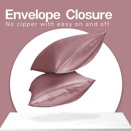 Image of MR&HM Satin Pillowcase for Hair and Skin, Silk Satin Pillowcase 2 Pack, King Size Pillow Cases Set of 2, Silky Pillow Cover with Envelope Closure (20x36, Rose Taupe)