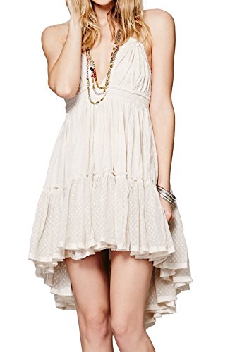 R.Vivimos Womens Summer Halter Deep V Neck Sexy Patchwork Mini Short Dresses