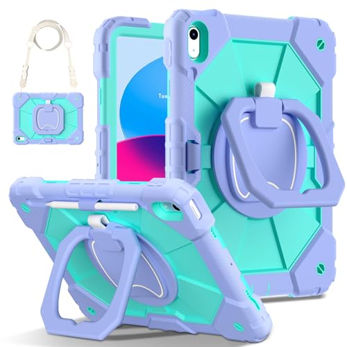 iPad 11 (2025) : Coque violette avec béquille rotative et bandoulière de voyage