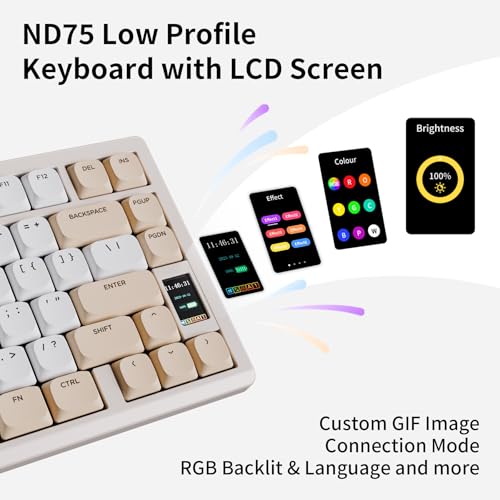 Image of OOCTPK Mechanical Keyboard, Chilkey ND75 LP Wireless Gaming Keyboard with LCD Screen, Bluetooth 5.3 /2.4G /USB-C, Hot Swappable Per-Key RGB Custom, Thin Front, Wrist Rest, Full-Aluminum, PC /Mac Support