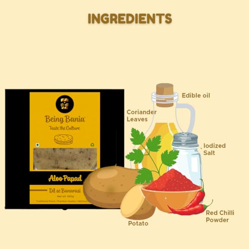 Image of Being Bania Aloo Papad - 100% Natural | Banarasi Aloo Papad | 450Gm | Aloo Flavour Fryums | Indian Snack Papad
