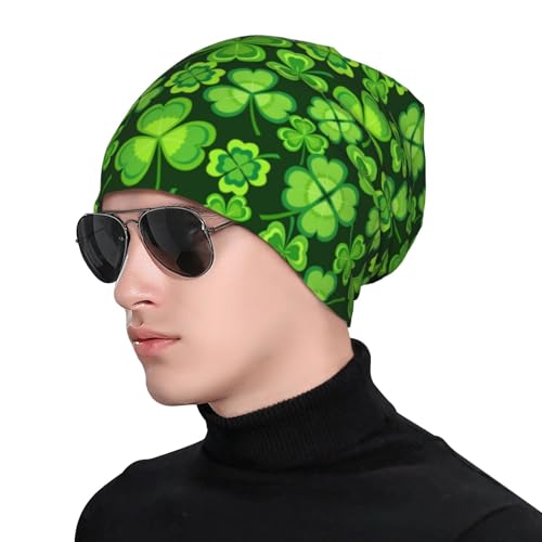 St Patricks Day Beanie Chemo Hats for Women Men Clover Slouchy Cancer Headwear Stretchy Skull Cap Soft Knitted Hat Nightcap Chemo Gifts — view 5
