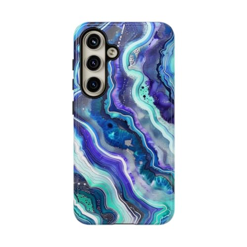 Coque Samsung S24 rigide motif tourbillon bleu sarcelle brillant