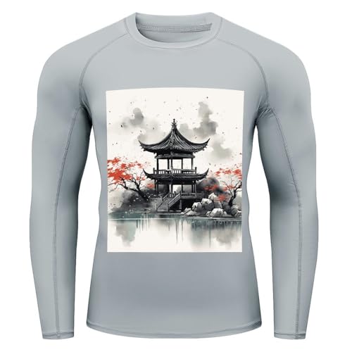 Camiseta de Natación para Hombre Chinese Ink Painting, Mascara contra Rayos UV UPF 50+, Manga Larga, Compresión para Surf, Secado Rápido miniatura 5