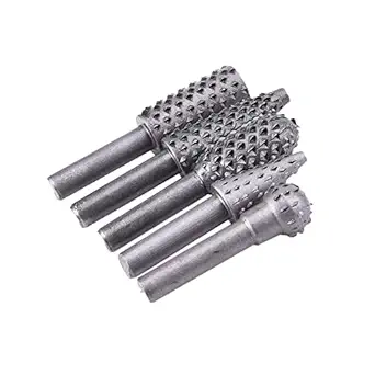 uptodateproducts Woodworking Rasp Chisel Shaped 5pcs HSS Rotary File Drill Set Rotating Embossed Grinding Head Power Tools Engraving Pattern Cutter Milling for wood