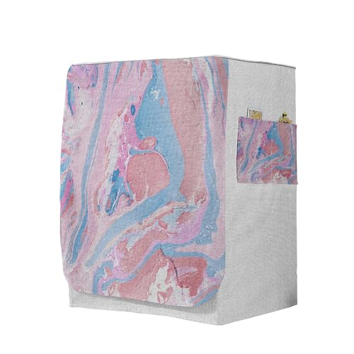 Odot Copri Lavatrice Esterni, Coprilavatrice da Esterno Antipolvere Anti Sunlight, Copertura per Lavatrice e Asciugatrice con Aperture Frontali (Marmo Blu Rosa,S-capacità 4-7,5 kg)