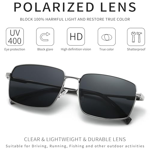 SUNGAIT Flat Top Square Sunglasses Men Retro Polarized Men's Eyewear Shades Wide Face Driving Sun Glasses UV4004