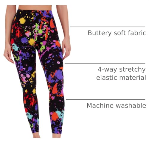 Image of sissycos Women's 80s Leggings Neon Artistic Splash Printed Buttery Soft Stretchy Pants