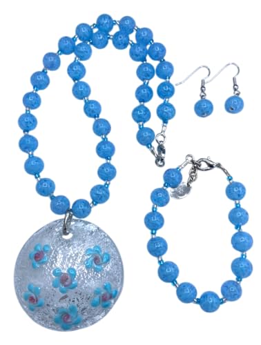 Juego de collar pendientes y pulsera para mujer de cristal de Murano VA016