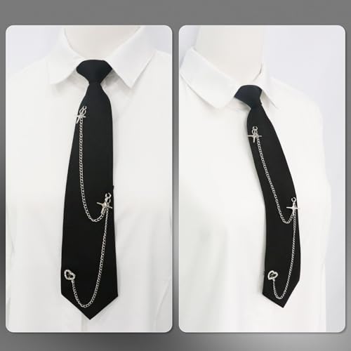 Image of LJBFNN Pre-Tied Ties for Women with Metal Chain, Uniform Shirt Accessory