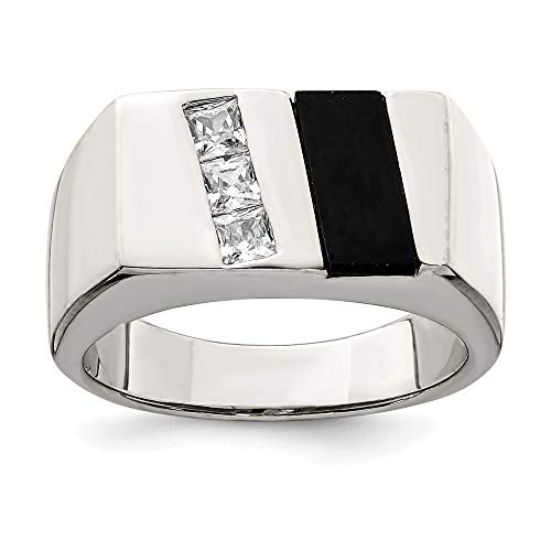 925 sterling silver mens cubic zirconia cz black onyx band ring s…