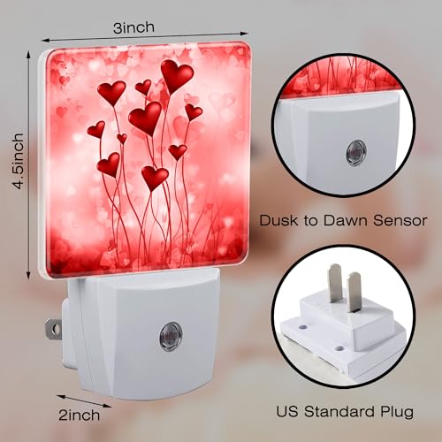 Image of Red Hearts Night Light Plug into Wall,Romantic Sweet Heart Dusk to Dawn Night Light Plug in,0.5w Energy Saving Sleep Friendly NightLight for Kids, Ideal Gifts for Birthday Mother's Day